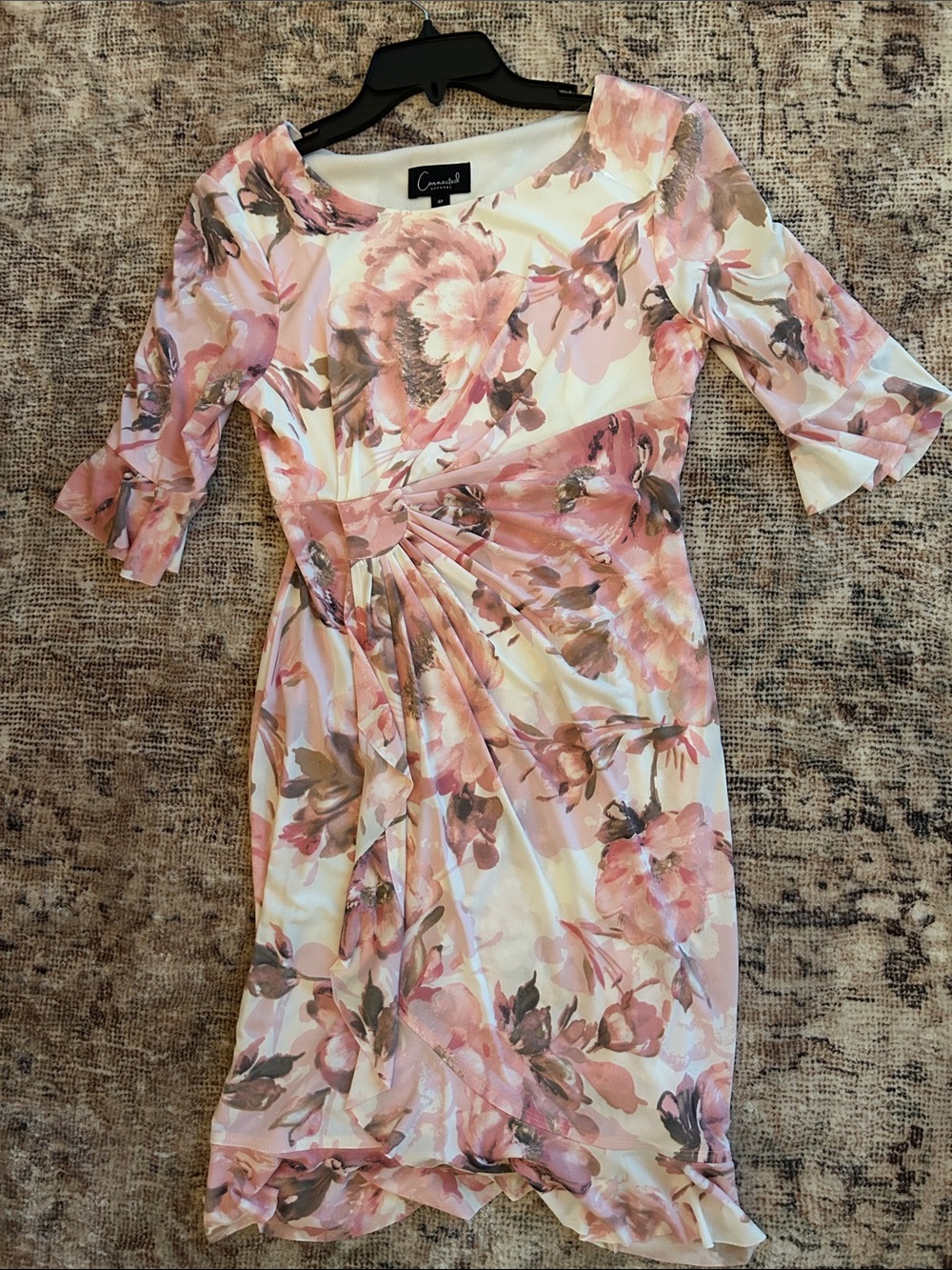 connected apparel Pink & Cream Floral Midi Dress 4p